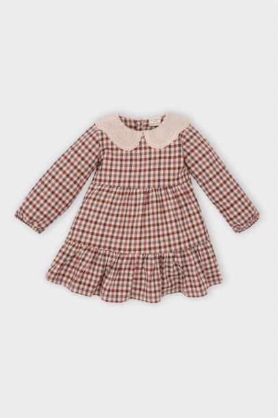 Regular Fit Plaid Long Sleeve Woven Dress