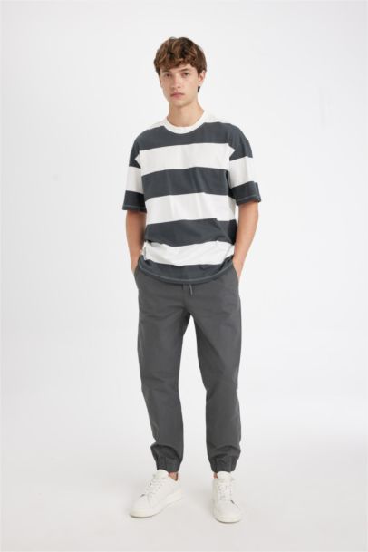 Boxy Fit Crew Neck Striped Cotton Short Sleeve T-Shirt