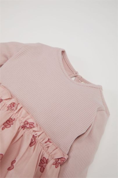 فستان بنقشة الزهور مضلع برقبة مستديرة