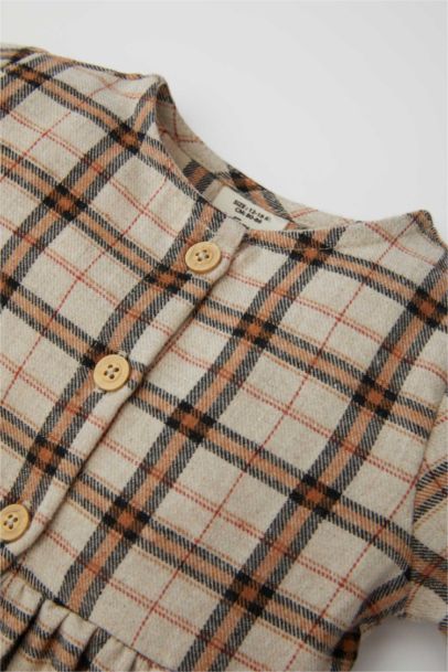 Robe Tissée à Carreaux à manches longues