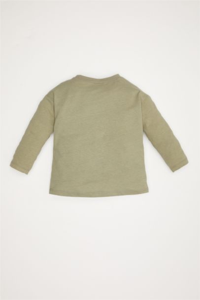 Bisiklet Yaka Dinozor Baskılı Uzun Kollu Tişört Erkek Bebek