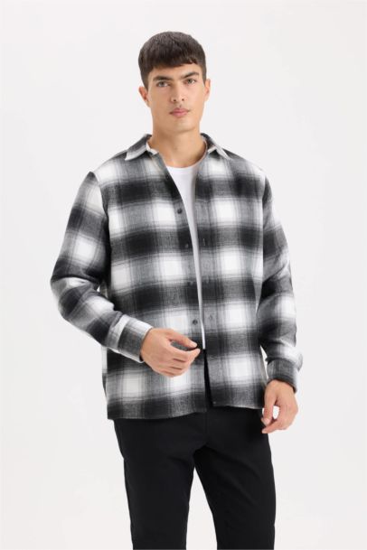 Regular Fit Flannel Long Sleeve Checkered Shirt