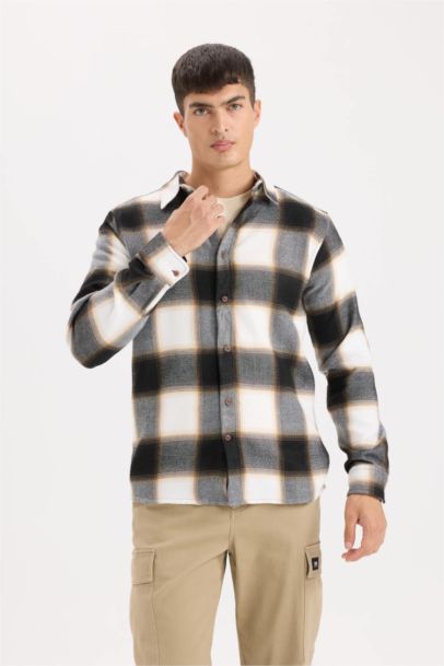 Regular Fit Flannel Long Sleeve Checkered Shirt