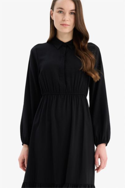 Robe longue basique avec boutons et taille cintrée à col chemise et manches longues