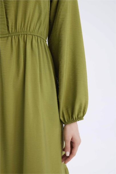 Shirt Collar Buttoned Waist Gathered Basic Maxi Dress