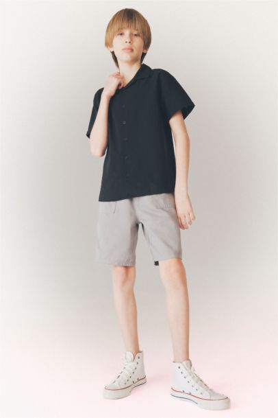 Boy Oversize Fit Polo Collar Linen Look Shirt