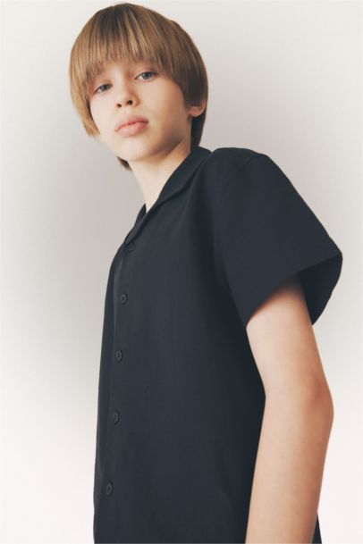 Boy Oversize Fit Polo Collar Linen Look Shirt