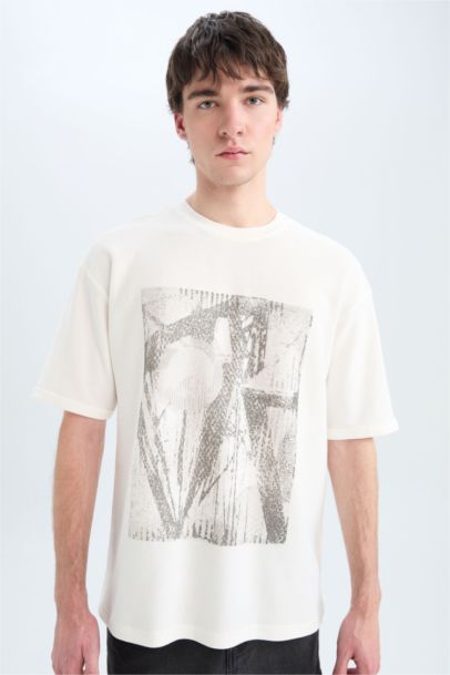 تيشيرت قطن اوفر سايز نص كم برقبة مستديرة