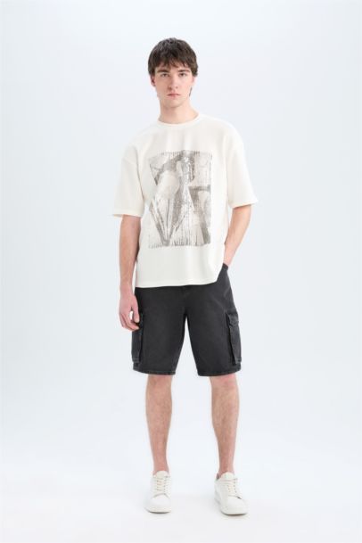 تيشيرت قطن اوفر سايز نص كم برقبة مستديرة