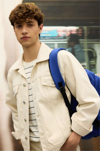 %100 Pamuk Düğmeli Cepli Denim Ceket