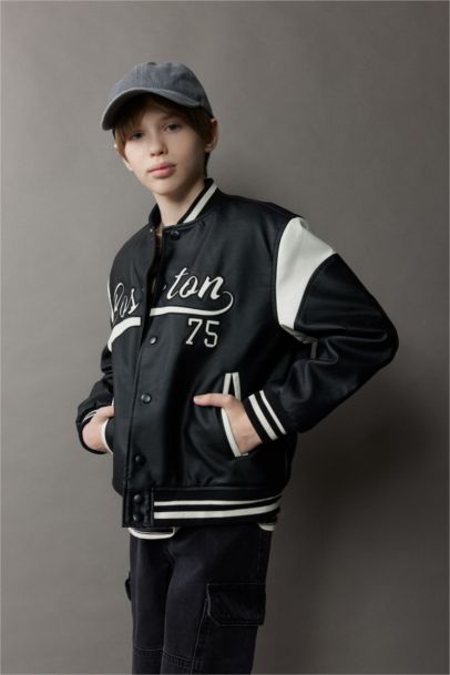 Boy College Collar Waterproof Bomber Jacket