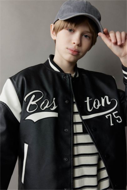 Boy College Collar Waterproof Bomber Jacket