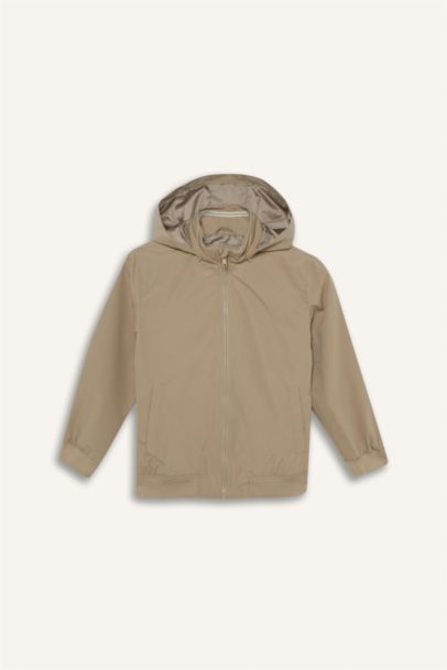 Su Geçirmez Kapüşonlu Fermuarlı Mont Erkek Çocuk