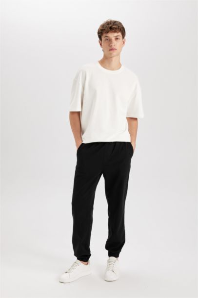 %100 Pamuk Jogger Gabardin Pantolon Beli Regular Fit Bağcıklı Lastikli Paça