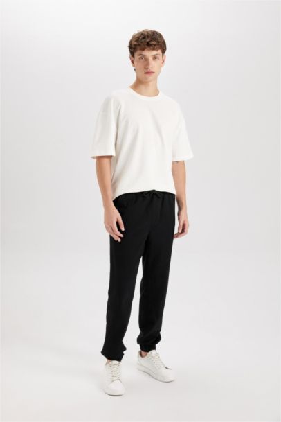 %100 Pamuk Jogger Gabardin Pantolon Beli Regular Fit Bağcıklı Lastikli Paça