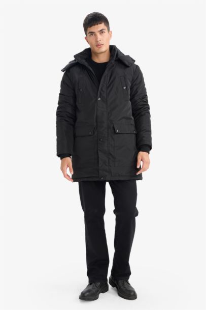 Regular Fit Hooded Zippered Light Long Puffer Jacket