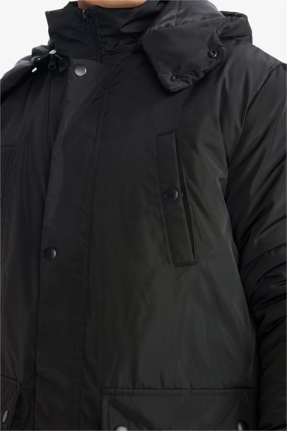 Regular Fit Hooded Zippered Light Long Puffer Jacket