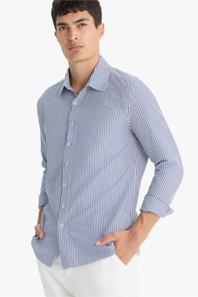 قميص بولو مخطط كم طويل مودرن فيت