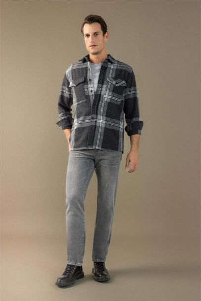 Regular Fit Polo Neck Plaid Lumberjack Flannel Shirt