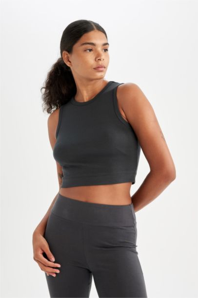 DeFactoFit Crew Neck Modal Sports Crop Top