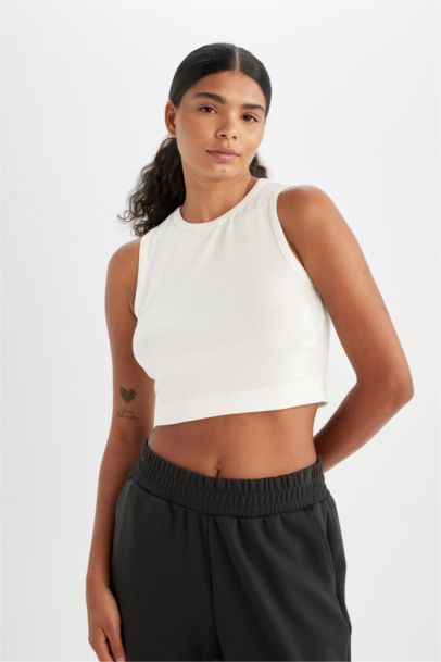 DeFactoFit Crew Neck Modal Sports Crop Top