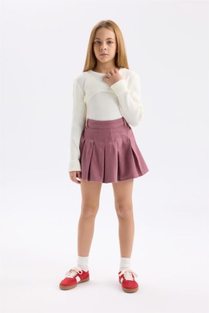 Jupe short en Gabardine plissée pour fille