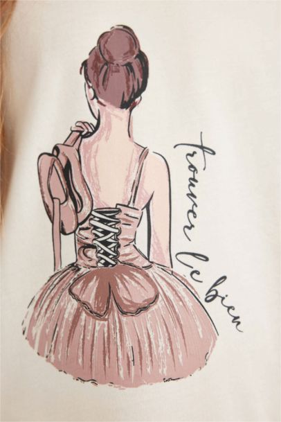 طقم بيجاما بناتي قصة عادية بيج - قطعتين