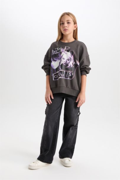 Wednesday Oversize Geniş Kalıp Bisiklet Yaka Sweatshirt Kız Çocuk