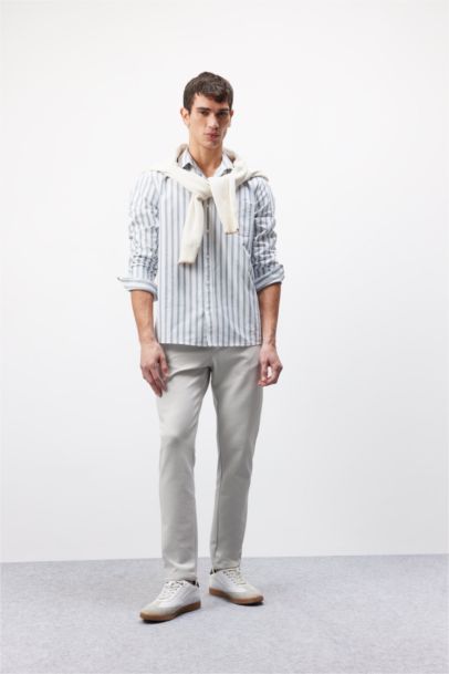 قميص بولو مخطط ردن طويل أوكسفورد قصة عادية