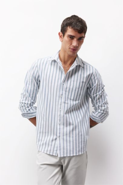 قميص بولو مخطط ردن طويل أوكسفورد قصة عادية