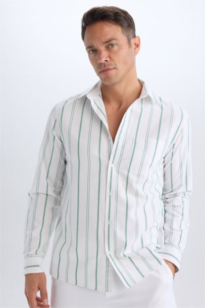 قميص بولو مخطط ردن طويل أوكسفورد قصة عادية