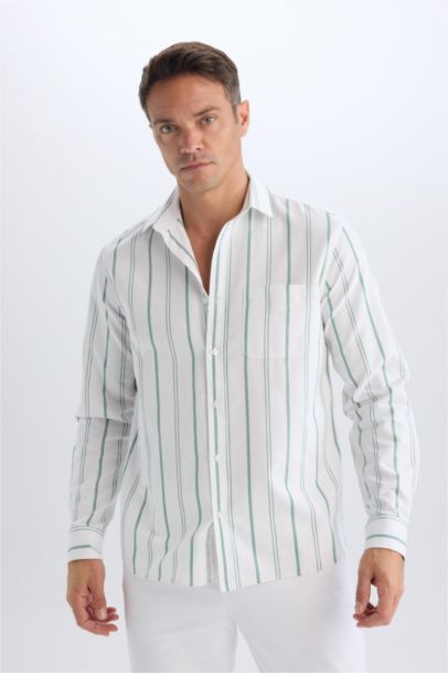 قميص بولو مخطط ردن طويل أوكسفورد قصة عادية