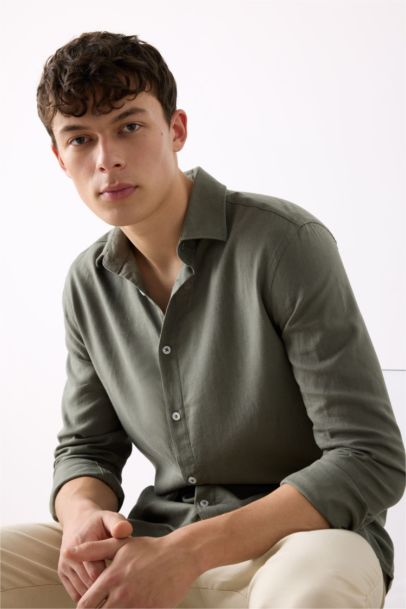 Chemise en lin à manches longues Coupe régulière