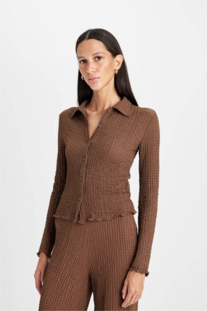 Slim Fit Polo Collar Long Sleeve T-Shirt