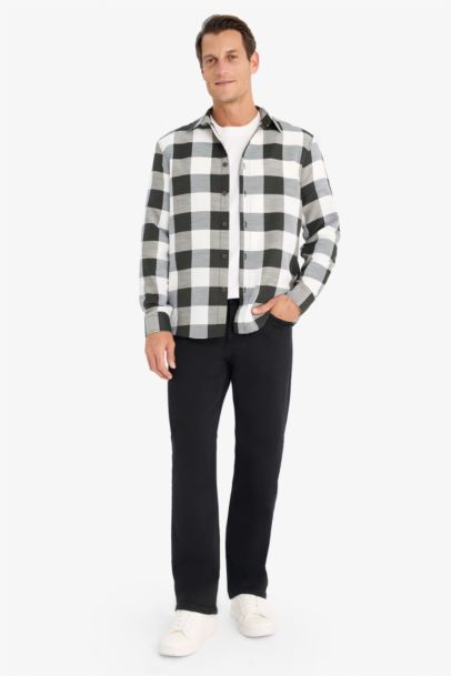 قميص ردن طويل قطن قصة عادية بياقة بولو