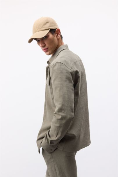 Regular Fit Polo Collar Cotton Long Sleeve Shirt