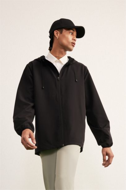 Su İtici Regular Fit Kapüşonlu File Astarlı Fermuarlı Mevsimlik Baharlık Yağmurluk Mont