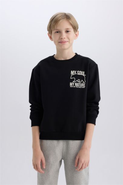 Boy Crew Neck Back Printed Soft Furry Inside Sweatshirt