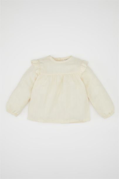 قميص بناتي فلورال تويل قصة عادية بياخة مستديرة