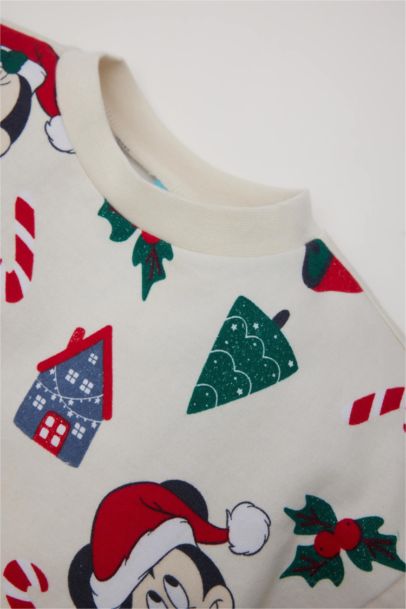 Yılbaşı Temalı 2'li Takım Disney Mickey & Minnie Sweatshirt İspanyol Paça Alt Kız Bebek