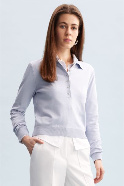 Regular Fit Polo Yaka Basic Düz Triko Kazak