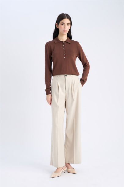 Pull en maille basique à col polo Coupe régulière