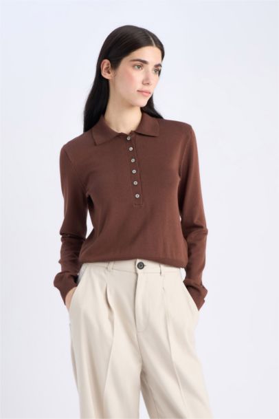 Pull en maille basique à col polo Coupe régulière