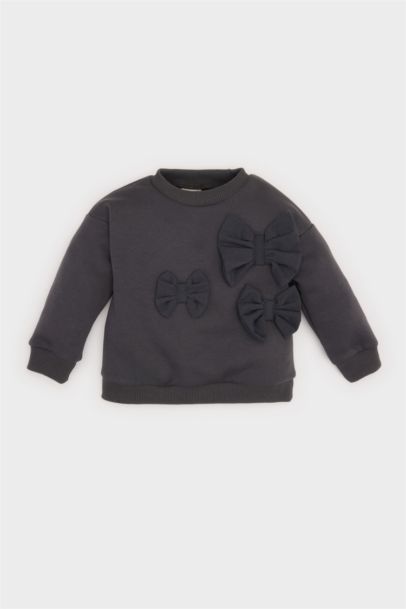 Sweatshirt à col rond avec nœuds pour bébé fille