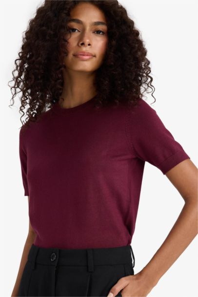 بلوز صوف تريكو نص ردن قصة عادية بياخة مستديرة