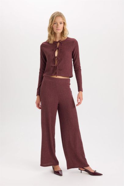 Wide Leg Elastic Waist Basic CrepeTrousers