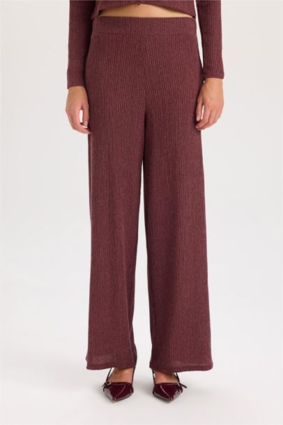 Wide Leg Elastic Waist Basic CrepeTrousers