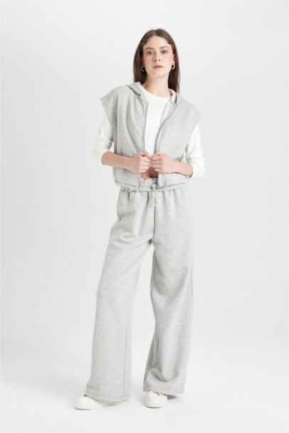 Coool Wide Leg Geniş Bol Paça Eşofman Altı Beli Lastikli Cepli Basic Düz