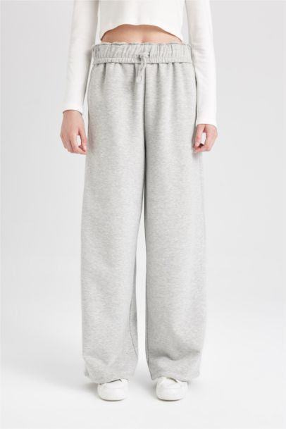 Coool Wide Leg Geniş Bol Paça Eşofman Altı Beli Lastikli Cepli Basic Düz