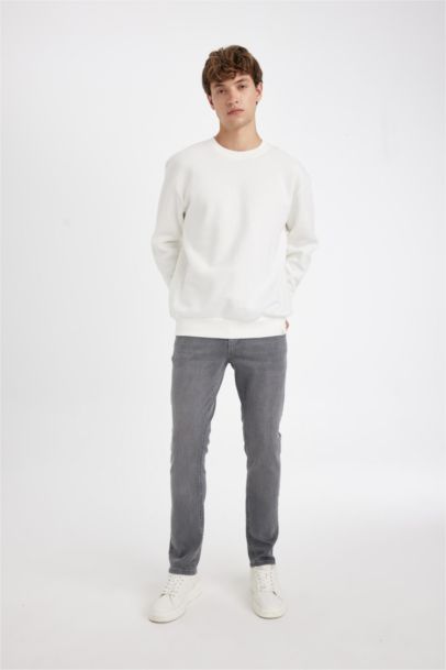 بنطلون جينز بيدرو سليم فيت برجل ضيق وخصر عادي رمادي